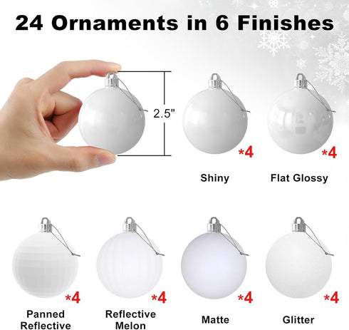 White 2.5" Christmas Balls Christmas Tree Decoration Ornaments Shatterproof Hanging Balls for Birthday Halloween Holiday Wedding Decorations Set o...