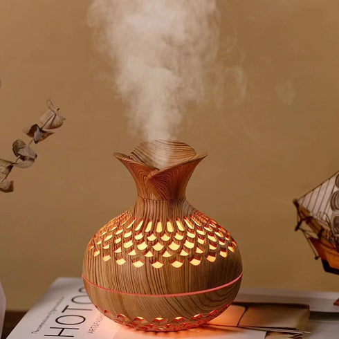 Wood Grain Humidifier-Flower Shape Mini Humidifier with Cool Mist Humidifier for Bedroom/Desk/Car/Office,2 Mist Mode Waterless Auto Shut-Off, 7 Co...