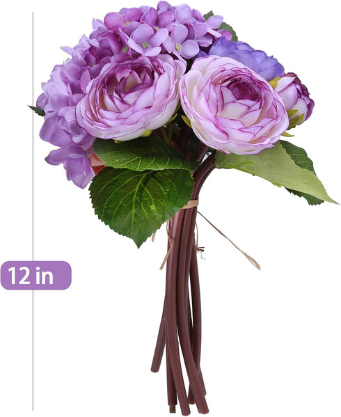 Felice Arts 12" Purple Hydrangea Silk Flowers Bouquet, Peonies Artificial Flowers for Wedding Bridal Bouquets Home Table Centerpieces Baby Shower ...