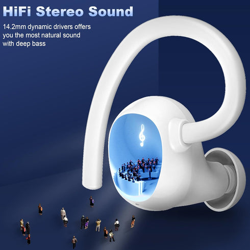 Wireless Earbud, 48Hrs Bluetooth 5.3 Headphones Over Ear IP7 Waterproof, Sports Wireless Earphones in Ear with Dual LED Display, Stereo Bass Over ...