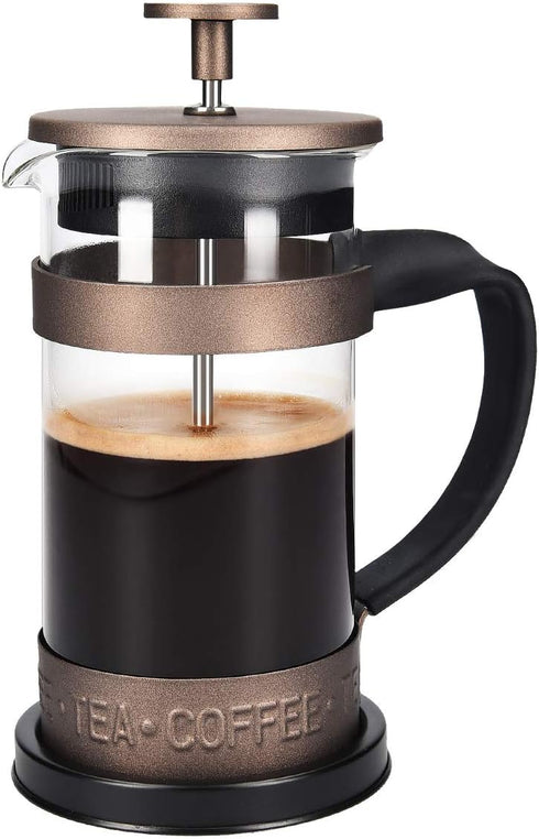 Navaris Retro French Press Coffee Maker (12 oz) - Stainless Steel Coffee Press Tea Maker with Plunger, Filter, Durable Borosilicate Glass Beaker...