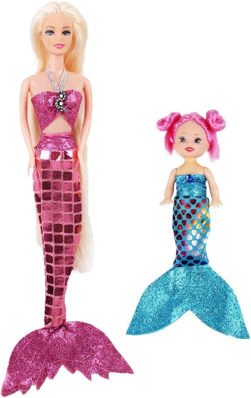 Princess Mermaid Dolls Playset, 12" Fashion Dress Doll with 4" Little Mermaid Seahorse Figurine and Accessories,Mermaid Toys Gifts for Girls Aged ...