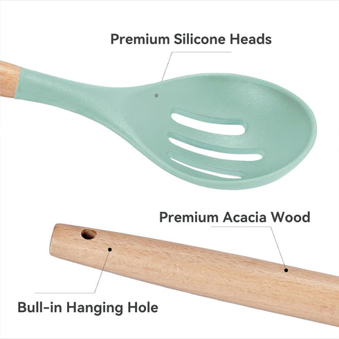 Kitchen Utensils Set, 5 Pcs Non-Stick Silicone Kitchen Cooking Utensils with Wooden Handle, Kitchen Spatula Cookware Utensils Set, Heat Resistant ...