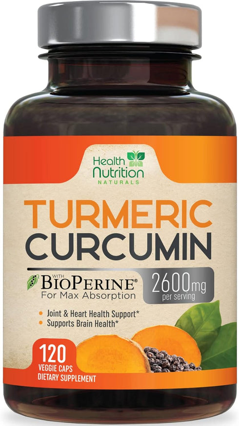 Turmeric Curcumin with BioPerine Black Pepper Extract 2600mg - High Absorption Ultra Potent Tumeric Herbal Supplement with 95% Curcuminoids, Natur...