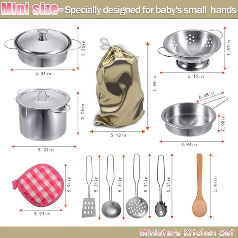Play Pots and Pans Toys for Kids Kitchen Playset Pretend Cookware Utensils Play Set Play Cooking Toys Mini Stainless Steel Cooking Utensils Toys K...