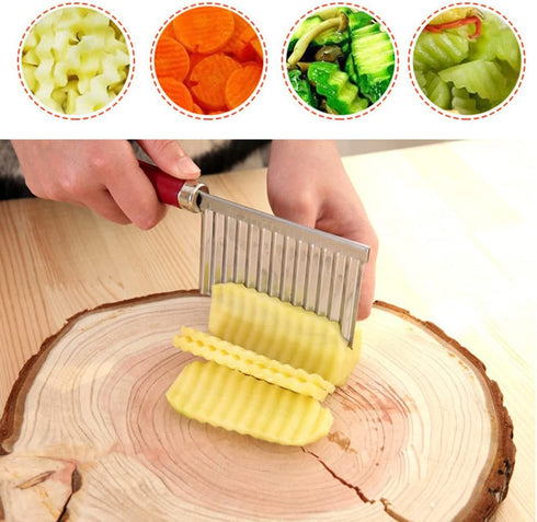 Crinkle Cutter Knife Stainless Steel Cutting Tool for Potato Carrot Chip Vegetable French Fry, Wavy Chopper Wave Slicer Steel Blade, Kids Lunch Ac...