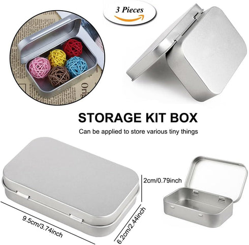 AKOAK 3 Pcs 3.7 x 2.4 x 0.8 Inches Silver Rectangular Empty Hinged Tins Box Containers for First Aid Kit,Survival Kits,Storage,Herbs,Pills,Crafts ...