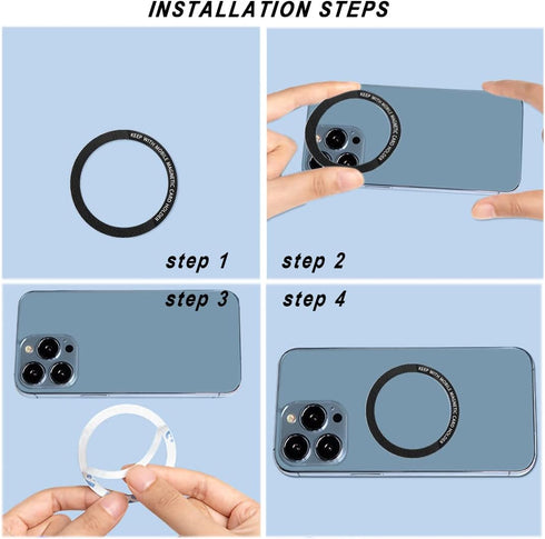 12 Pcs Magnetic Wireless Charging Metal Ring with Sticker, Universal Ultra Thin Notched and Round Alphabet Ring Conversion Kit Compatible with Mag...
