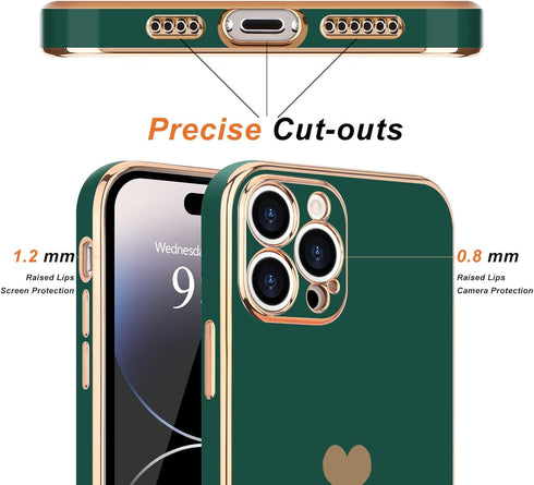 Teageo for iPhone 14 Pro Max Case for Women Girl Cute Love Heart Luxury Soft Bling Back Cover Raised Full Camera Protection Bumper Silicone Shockp...