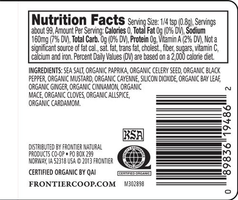 Frontier Co-op Organic Blackened Seafood Seasoning, 2.8 Ounce Bottle, Savory Blend for Fish, Seafood, Sauces, Chowders...