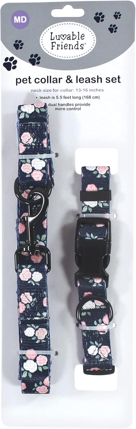 Luvable Friends Unisex Pet Collar and Leash Set, Floral, Medium...