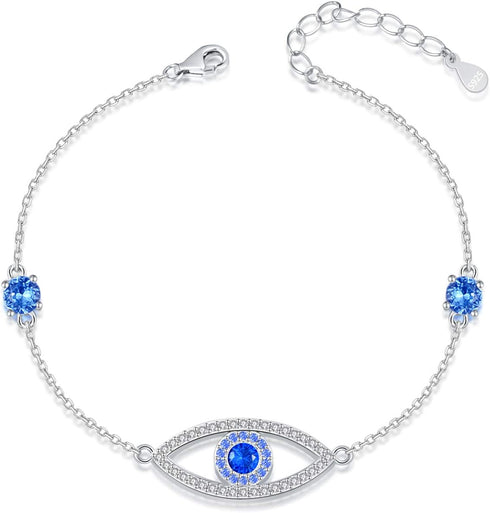 Evil Eye Anklet, Sterling Silver Adjustable Blue Anklet for Women,Cubic Zirconia Evil Eye Jewelry Gifts for Women(Anklet 8.5inches)...