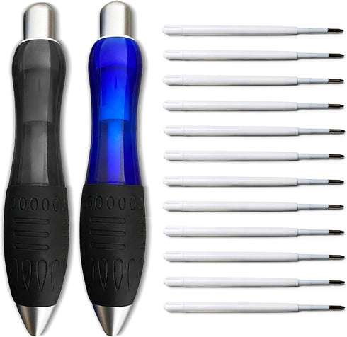 14pcs Big Fat Pens Aids Writing For Tremor, Arthritis, Parkinson, Handicap, Carpal Tunnel Large Wide Grip Pens (2 Pens + 6 Black Refills + 6 Blue ...
