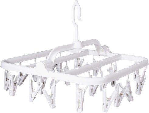 Foldable Clip Hangers with 26 Drying Clips, Underwear Hanger with Clips, Plastic Laundry Clip and Drip Drying Hanger for Socks, Bras, Lingerie, Cl...
