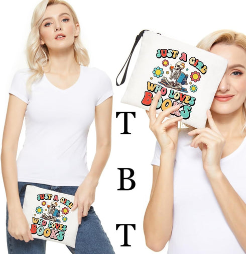 Book Lovers Gifts Skull Makeup Bag Book Club Gifts Cosmetic Travel Bag Bookish Gifts Zipper Pouch Book Themed Gifts Skincare Bag Nerd Bookworm Rea...