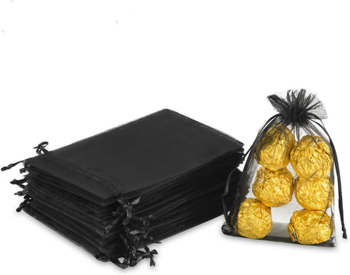 Hopttreely 100PCS 4x6 (10x15cm) Sheer Drawstring Gift Bags, Black Organza Wedding Party Favor Pouches Jewelry Christmas Festival Gift Bags...