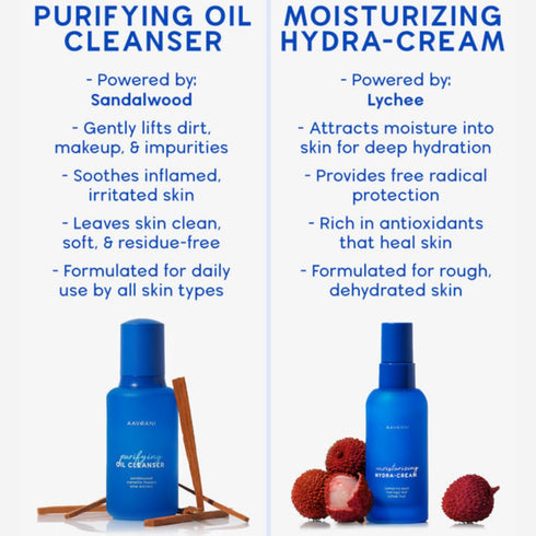 AAVRANI Everday Nourishing Duo - Purifying Oil Cleanser 1oz Hybrid Daily Cleanser Makeup Remover, and Moisturizing Hydra-Cream, Hydrating Daily Mo...