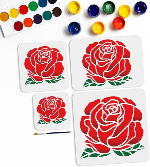 4pcs Rose Flower Stencils 6~11.8inch 4 Sizes Blooming Roses Stencils for Painting with Paint Brush Reusable Love Heart Floral Stencil for DIY Art ...