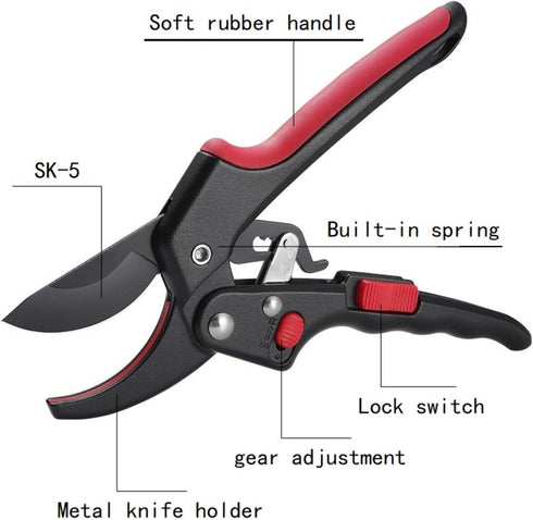 8"Dual mode switch Professional Ratchet Anvil Pruning Shears (LZ-DJ-011BR), Ratcheting Mechanism, Anvil Groove Design,Garden Shears Clippers, Anvi...
