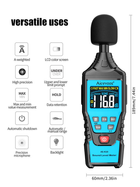decibel meter spl meter Sound Level Meter dB Meter Sound and Noise Meters Measuring 30 dB to 130 dB...