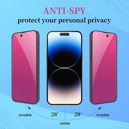 2 Pack Compatible with iPhone 15 Pro Privacy Screen Protector, Full Coverage Mirror Anti-Spy Anti Blue Electroplated Purple Gradient Colorful Temp...