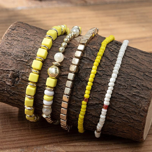 COLORFUL BLING 5Pcs/Set Bohemian Stackable Beads Bracelet for Women Multilayer Boho Seed Statement Stretch Strand Bracelet Friendship Women Jewelr...