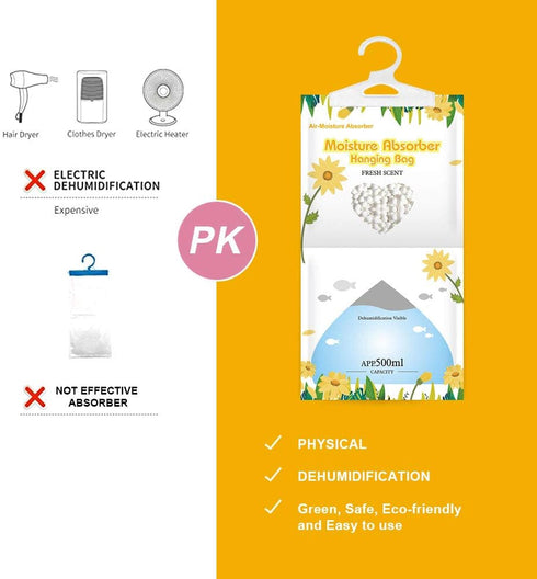 CANAGER Hanging Moisture Absorber, Fresh Scent Moistureproof Desiccant Hanging Bag?Dehumidifier Bag (8 packs) Hanging Closet Dehumidifier Bags, Mo...