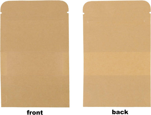 SHEUTSAN 500 Pack Kraft Bags with Window, 3.5 x 5.5 Inches Stand Up Storage Pouches Ziplock Sealing Packaging Paper Bag Resealable Sample Bags for...