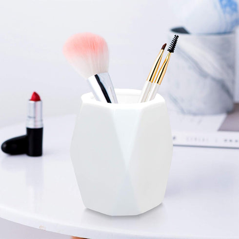 2 Pack Ceramic Pencil Holder,White Geometric Pen Cup Makeup Brush Holder for Girls Women,Desk Accessories Holder,Durable Desktop Organizer Pen Hol...