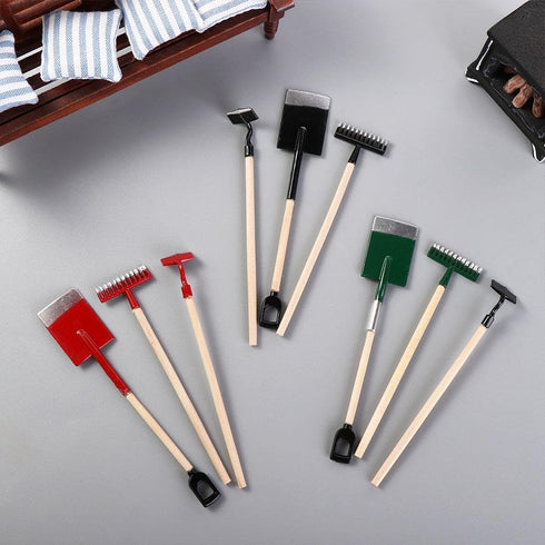 Miniature Dollhouse Garden Tools 3PCS Mini Doll House Working Accessories, 1:12 Scale Dollhouse Miniature Shovel Hoe and Pitchfork...