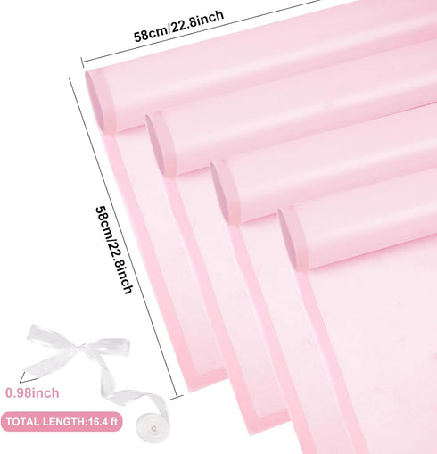 Kosotody 20 Sheets Frosted Flower Wrapping Paper Pink Line Waterproof Florist Bouquet with Ribbon for Bouquets DIY Crafts Packaging Bouquet, 22.8x...