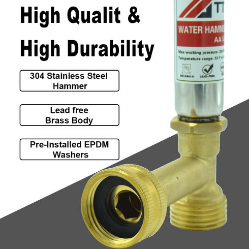 Stainless Steel Water Hammer Arrestor 3/4 Inch Swivel FHT x 3/4 Inch MHT For Washing Machine and garden hose water pipe...
