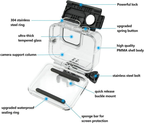 Suptig Waterproof Case Protective Underwater Dive Housing Compatible for GoPro Hero 8 Black Waterproof 196ft (60 Meters)...