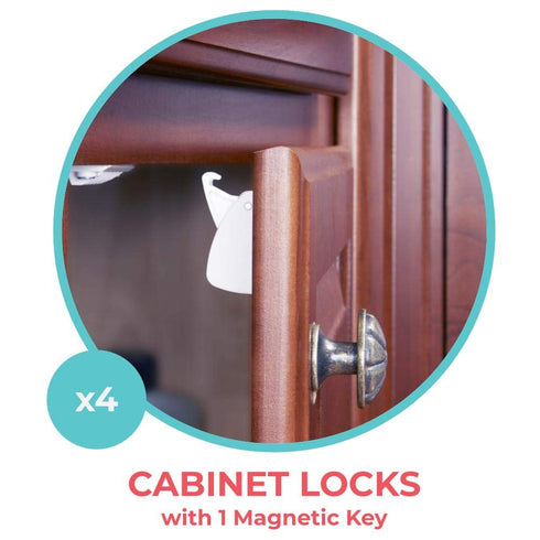Toddleroo by North States Magnetic Safety Lock | Keep danger safely locked away with 4 cabinet or drawer locks & 1 key | Easy install (4-Pack, Whi...