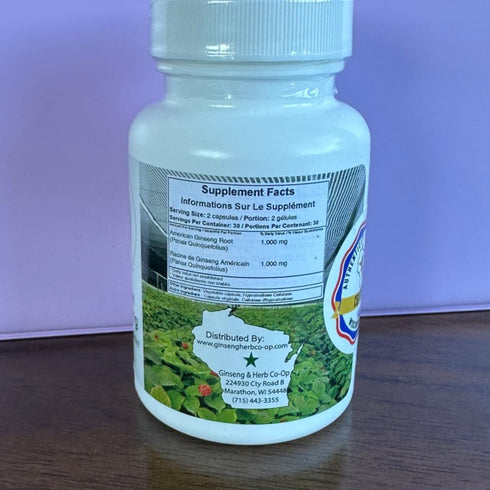 100% Pure Wisconsin American Ginseng Capsules - 500mg. Authentic Panax Quinquefolius. Potent Ground Ginseng Root - No Fillers, Binders or Other Ad...