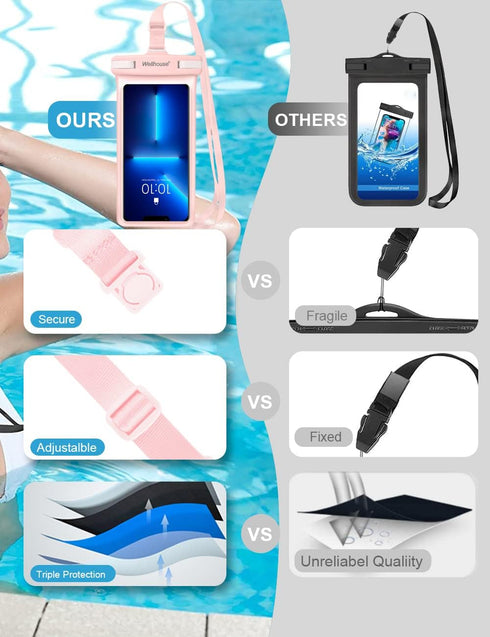 wellhouse Waterproof Phone Pouch, Waterproof Phone Case for iPhone 15 14 13 12 Pro Max XS Samsung, IPX8 3D Cellphone Dry Bag Beach Essentials Blue...