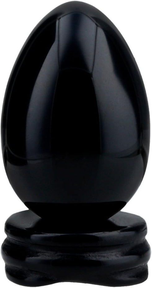 mookaitedecor Black Obsidian Crystal Egg Polished Gemstone Figurines with Stone Stand...