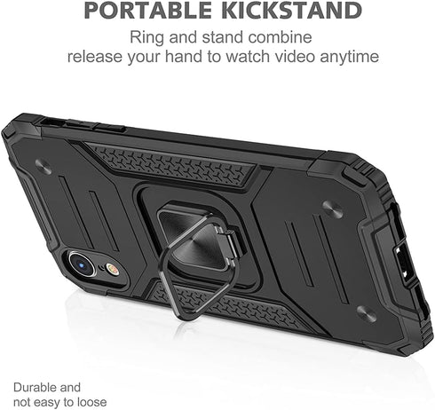 HNHYGETE for iPhone XR Case: iPhone XR phone case with Screen Protector: (Heavy Duty) Military Grade 360° Rotatable Kickstand Shockproof Protectiv...