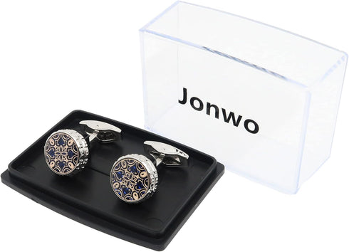 Novelty Floral Pattern Design Cufflinks for Men Round Silver Men's Cuff Link Set for Wedding Shirt Party Business Birthday Anniversary Dress...