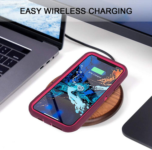 For iPhone 13 Pro Max Case with Full Body Protection, iPhone 12 Pro Max Case Heavy Duty Shockproof 3 in 1 Silicone Rubber with Hard PC Rugged Dura...