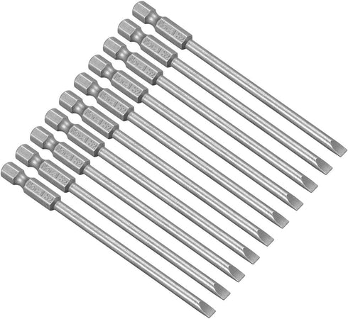 uxcell 10 Pcs 4mm Slotted Tip Magnetic Flat Head Screwdriver Bits, 1/4 Inch Hex Shank 4-inch Length S2 Power Tool...