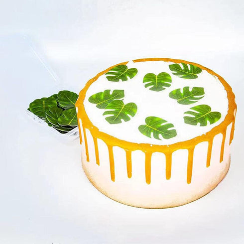 48pcs Edible Tropical Turtle Leaves Cupcake toppers, Palm Leaf Cake Topper, Edible Wafer Paper Leaf Cake Decoration for Hawaii Aloha Jungle Summer...