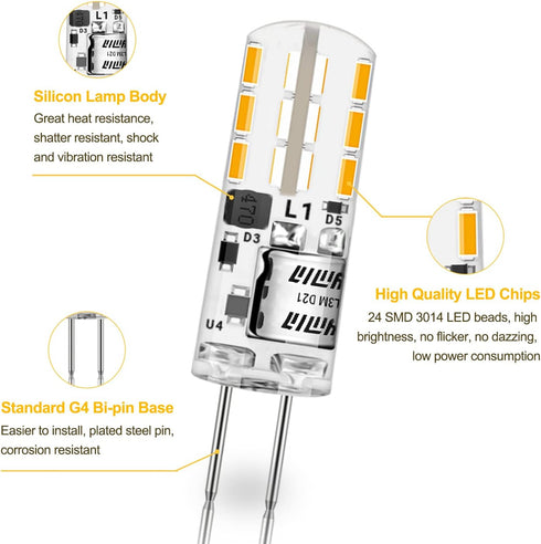 YUIIP G4 LED Bulb 2W 10W 20W Halogen Bulbs Replacement AC/DC 12V G4 Bi-Pin Base Light Warm White 3000K Lamp for Landscape, Under Cabinet Lighting,...
