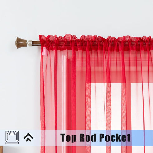 WPM Red Sheer Curtains 58" Wide x 84" Long 2 Panels Livingroom Window Treatment Rod Pocket Sheer Voile for Bedroom, Kitchen, Living Children Room ...