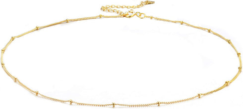 MILACOLATO Danity Choker Necklace Sterling Silver Pearl Bead Satellite Choker Necklaces 18K White Gold or Gold Plated Choker Necklace Minimalist L...