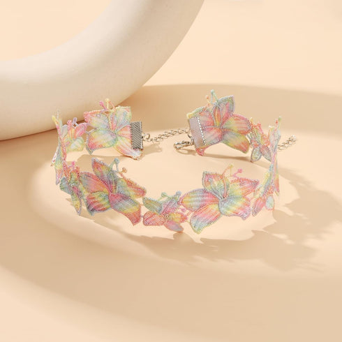 Boho Flower Lace Choker Necklace Colorful Hollow Lace Tattoo Choker Necklace Retro Thin Tulle Collar Rose Star Flower Collarbone Chain Jewelry for...