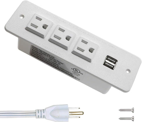 Conference Recessed Power Strip with USB Mountable Power Outlet Built in Desktop Workbench Drawer Cabinet 10'ft Heavy Duty Power Cord White...