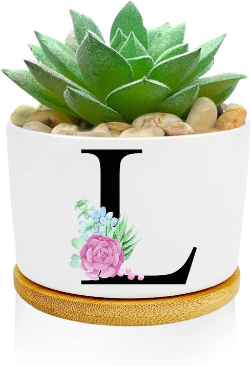 Plant Lover Gifts for Women,L Initial Plant Pot 3.15” Funny Ceramic Cactus Flower Planters with Drainage,Personalized Monogram Succulent Gifts for...