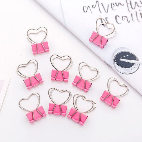 Pink Clip Heart Hollow Out Metal Binder Clips Notes Letter Paper Clip Office Supplies Paper Clamps, Binderclips, Clips for Paperwork, Home, School...