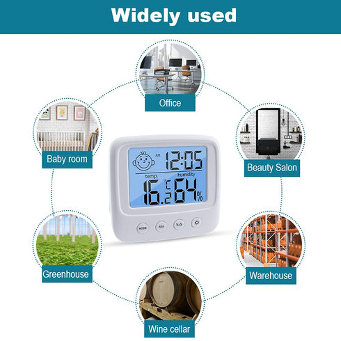 Indoor Thermometers Hygrometer Digital Room Thermometer and Humidity Gauge with Clock Humidity Temperature, 5s Fast Refresh, Backlight & ?/? Function for Home, Office, Bedroom